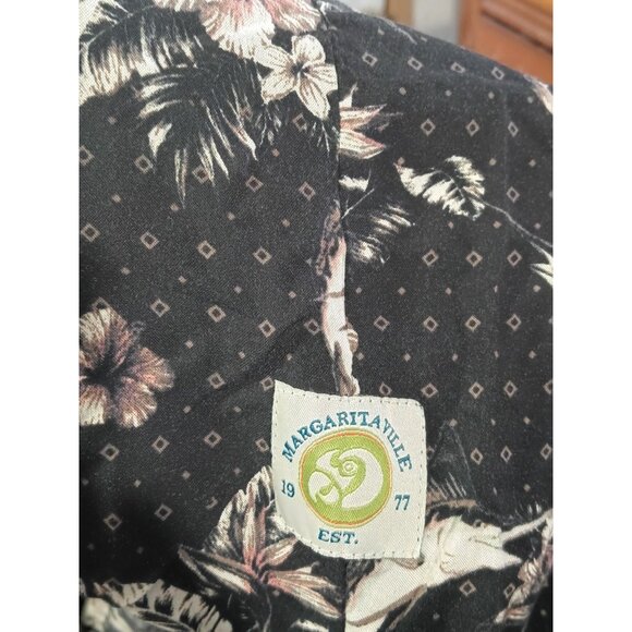 Margaritaville Shirt Men's Large Hawaiian Floral Marlins Button Up Beach Black - Picture 4 of 6